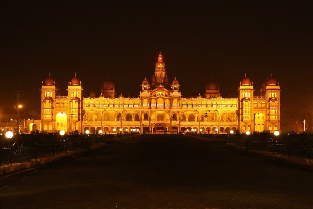 Mysore Palace lit up at night