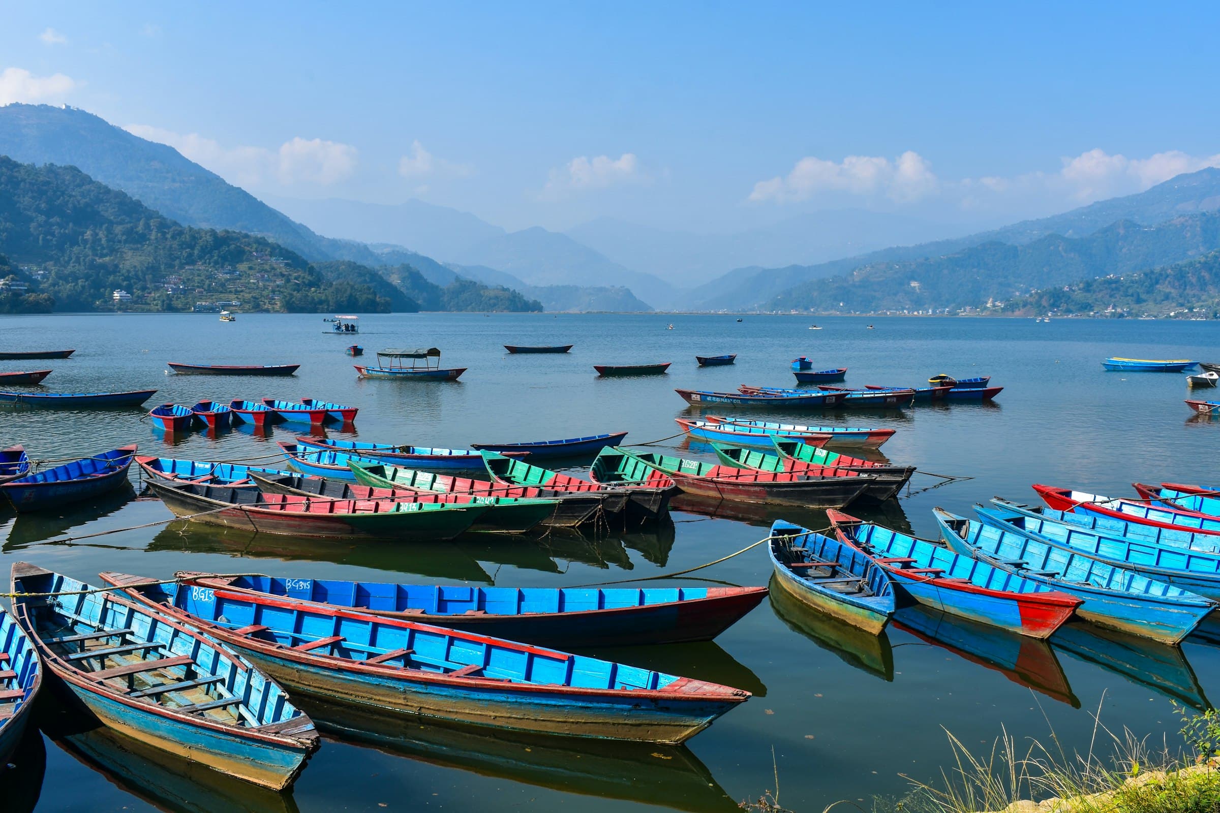 Colourful rowing boats on Phewa Lake in Pokhara