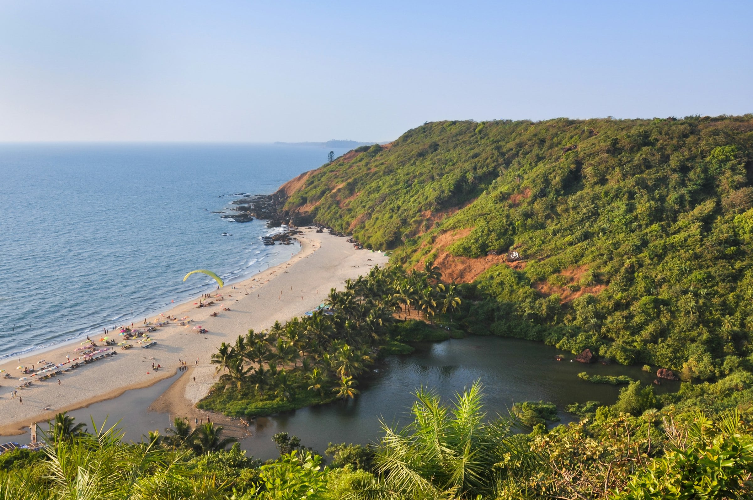 Arambol Beach and its freshwater lake on the coast of Goa