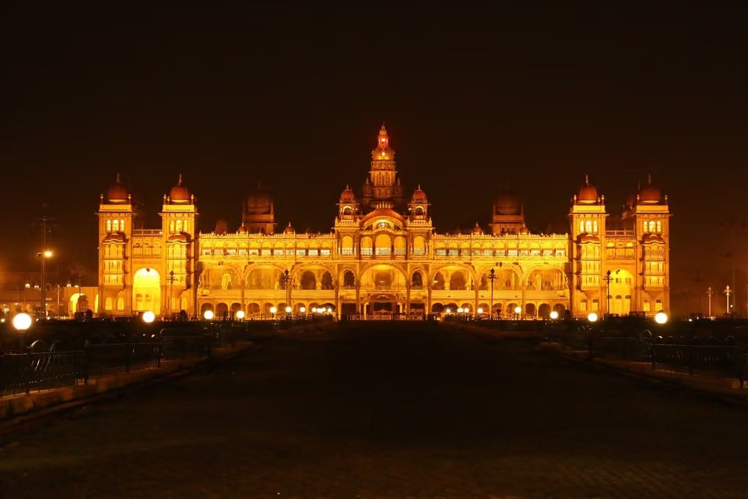 Mysore Palace lit up at night