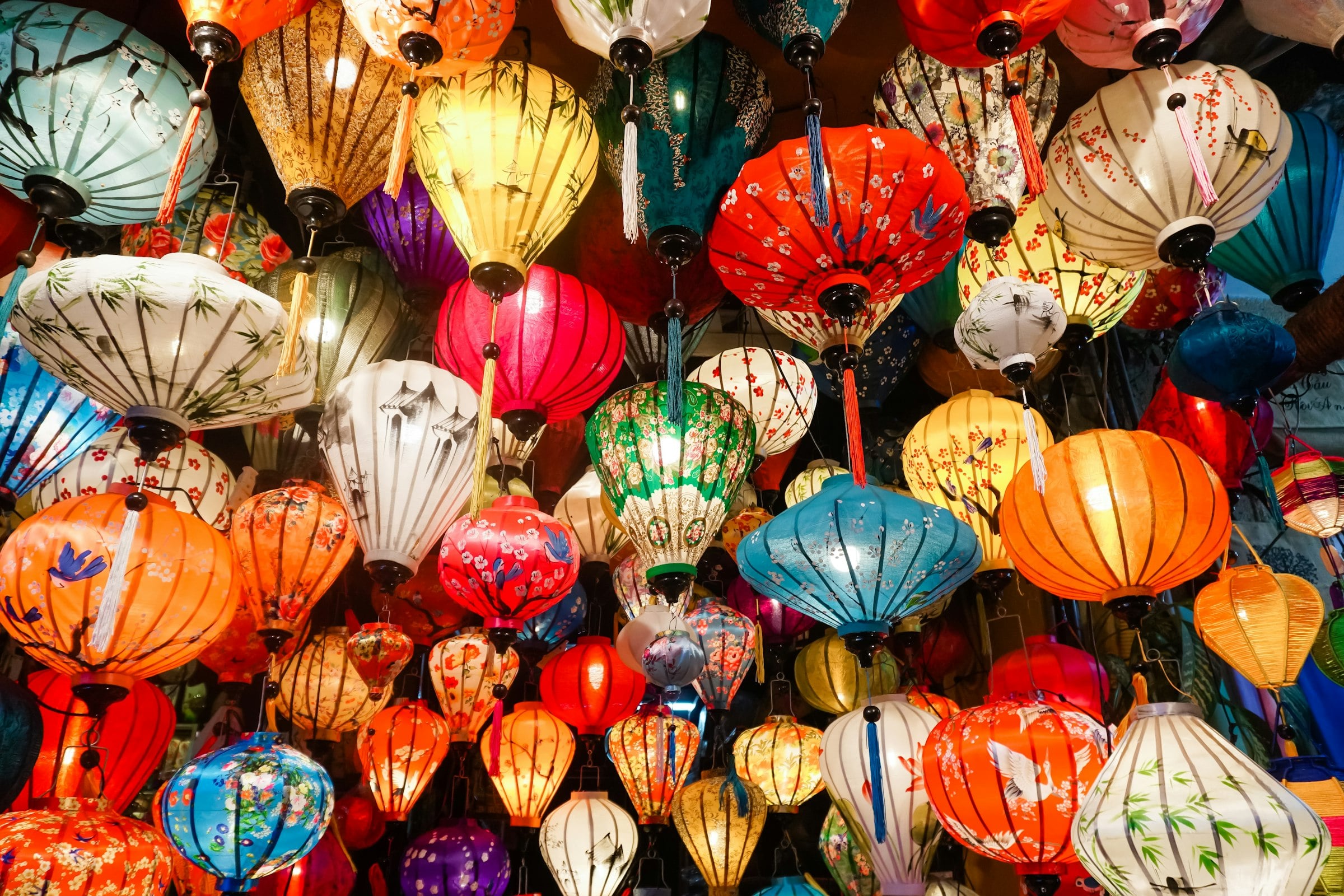 Silk lanterns glowing in the Ancient Town of Hoi An