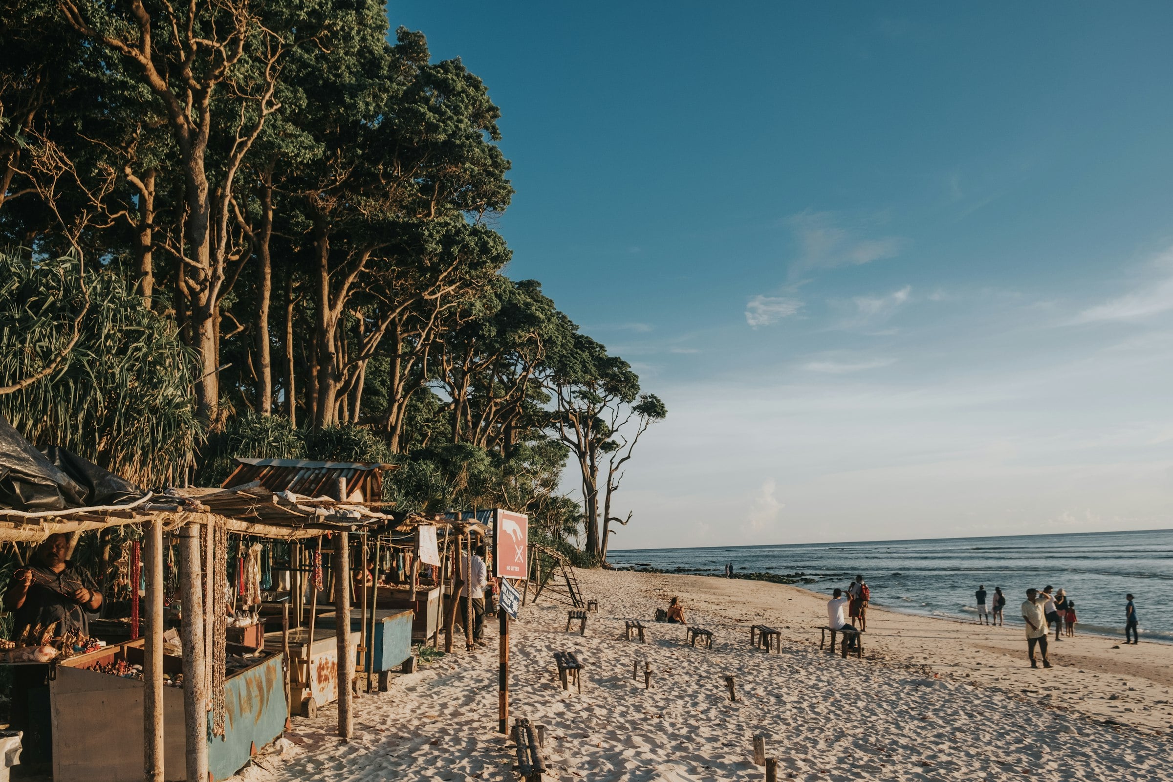A tree-lined beach on Neil Island in the Andamans